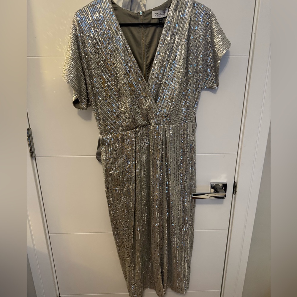 Closet London kimono wrap sequin midi dress in silver